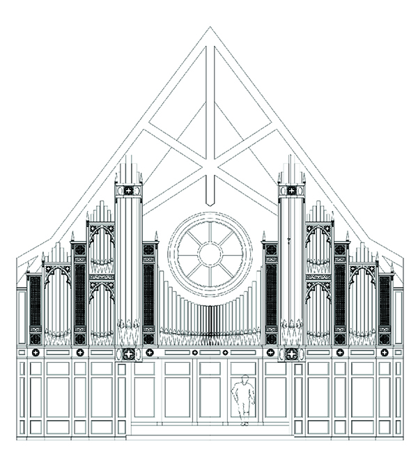 CAD drawing of new organ for Our Lady of the Assumption Catholic Church in Brookhaven, Georgia